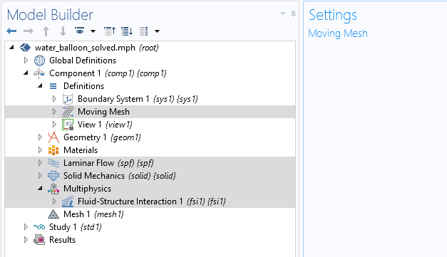 COMSOL Multiphysics中的“移動網(wǎng)格”設(shè)置的屏幕截圖。